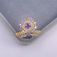 Luxury Female Purple Red Crown  Ring