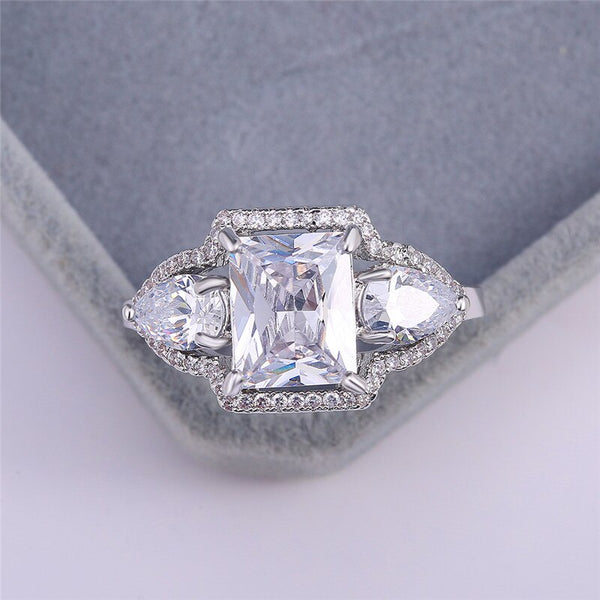 Luxury Female White Square Water Drop Ring